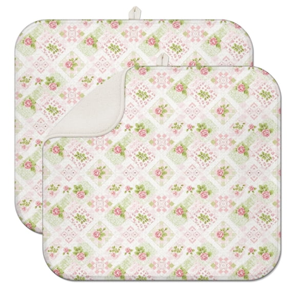 Pioneer Flower Floral Print Pattern Kitchen Dish Drying Mat 1 Pack, Ultra Absorbent Microfiber Drainer Mat, 16"x18"