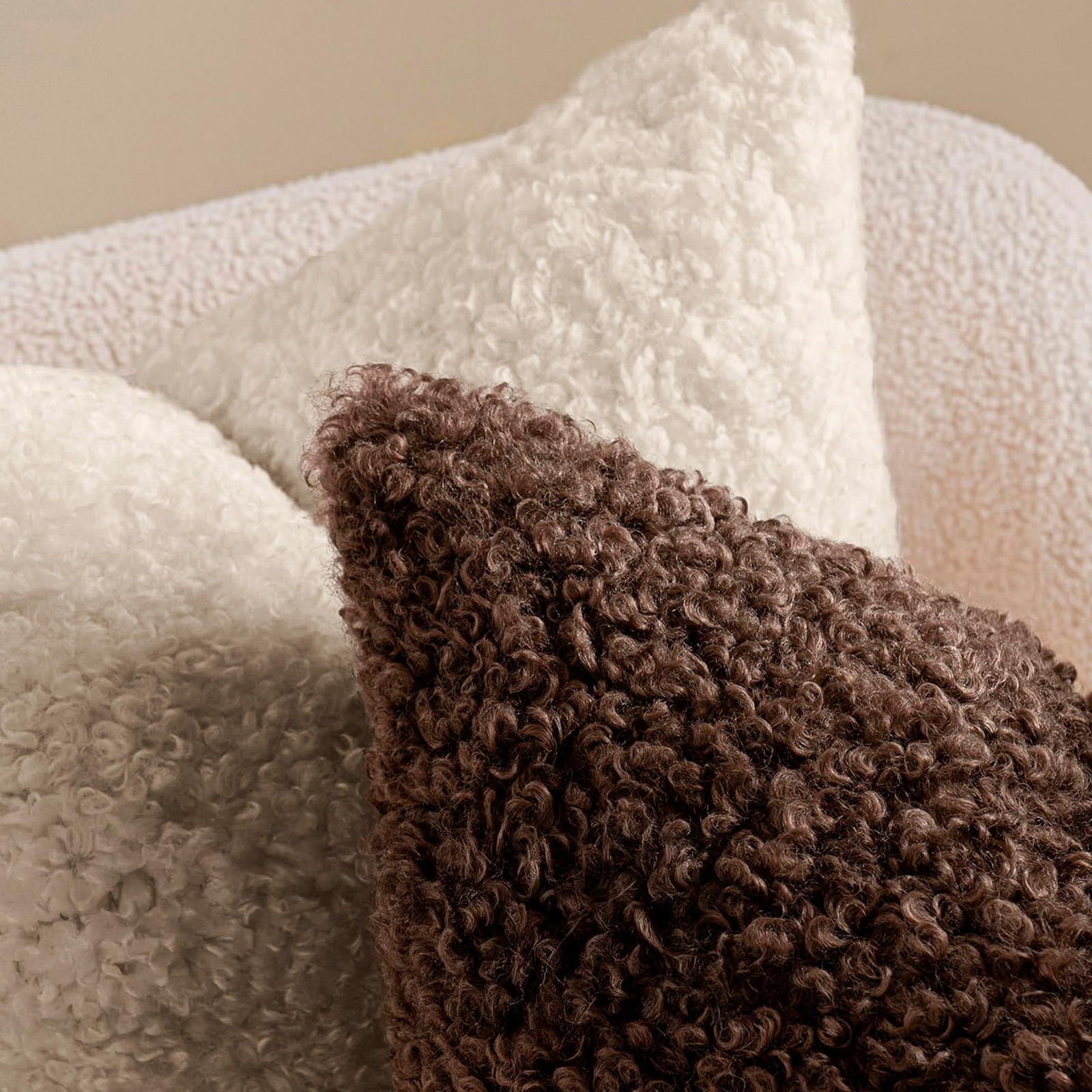 Sanmadrola Decorative Throw Pillow Covers 18" x 18" Set of 2, Teddy Fur Couch Plliowcase Cushion Cover Modern Farmhouse Home Decor, Dark Brown