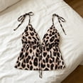 thumbnail image 2 of WEIWEN Halter Tank Tops for Women Trendy 2026 Leopard Printed Tie Front Backless Ruffle Beach Crop Going Out Tops for Women Summer Club Outfits Coffee, XL, 2 of 5