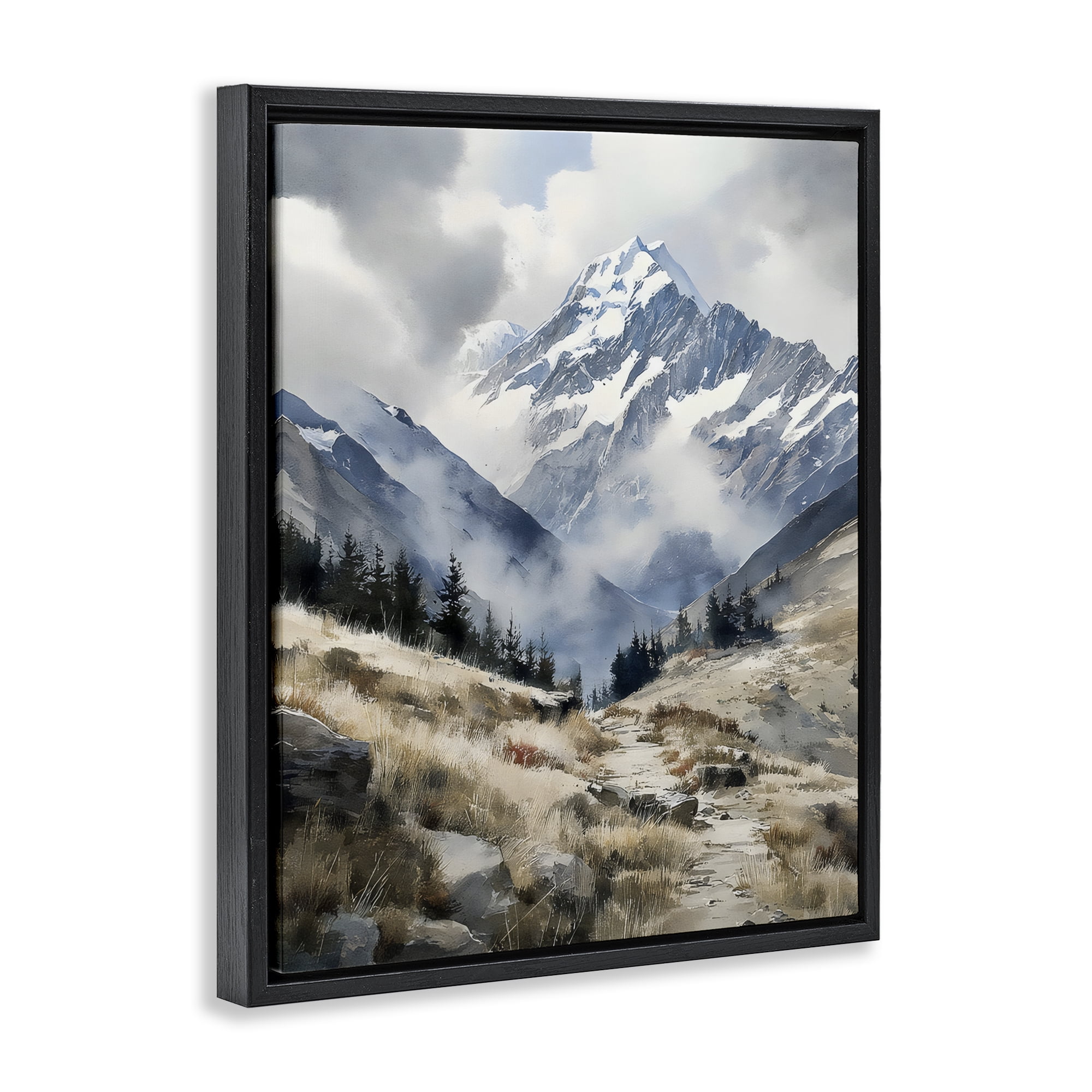Stupell Industries Snow Caps Mountain Peaks Black Framed Floater Canvas Wall Art, design by Franklyn Gregory