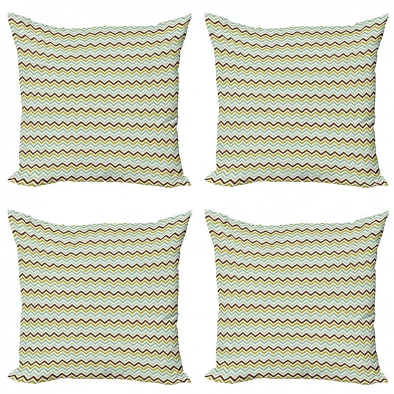 Chevron Throw Pillow Cushion Case Pack of 4, Pixel Shaped Zigzag Stripes with Distressed Look Geometric Waves, Modern Accent Double-Sided Print, 4 Sizes, Olive Green Seafoam, by Ambesonne
