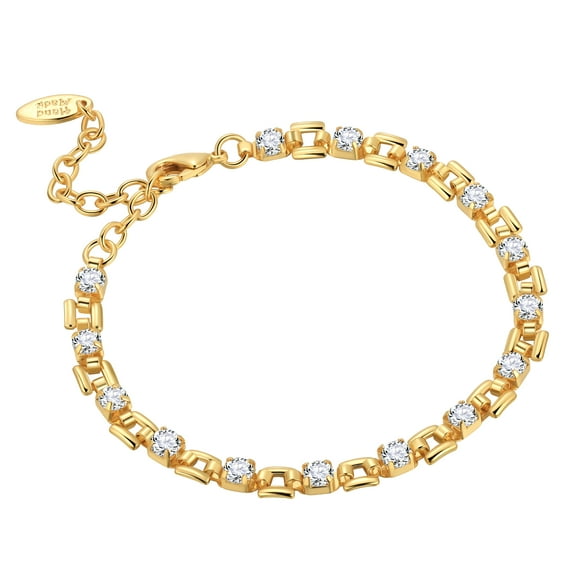 Fasjewly 18K Real Gold Plated Tennis Bracelet|Womens CZ Chain Bracelet|Yellow Gold Gemstones Charm Bracelet
