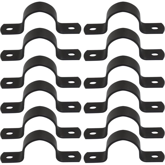 shiyou-12 Pack 1.25"/32mm Durable Pipe Strap, Black U-Clamps Metal Clamps Double-hole Bracket, Two Hole Pipe Strap for DIY Industrial Style/DIY Enthusiasts