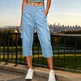 thumbnail image 5 of AKOEE Cargo Capris for Women High Waist Multi Pockets Lightweight Quick Dry Workout Summer Casual Capri Pants (XL, Light Blue), 5 of 7