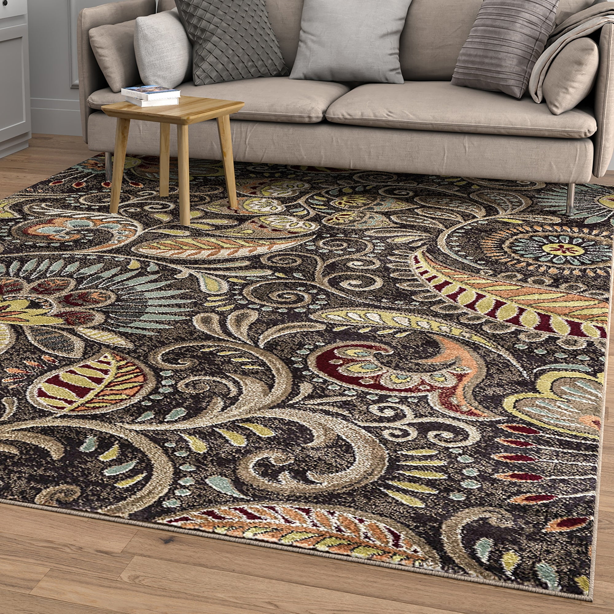Alise Rugs Caprice MidCentury Modern Floral Indoor Area Rug Brown 5'3'' x 7'3'' Paisley 5' x 8