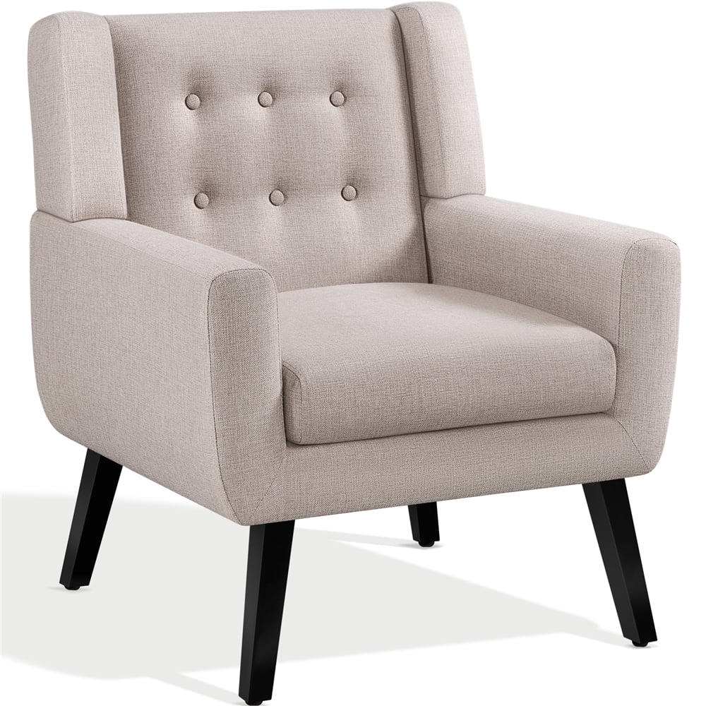 Topeakmart 2PCS Modern Upholstered Accent Armchair with Solid Wood Legs for Living Room, Beige