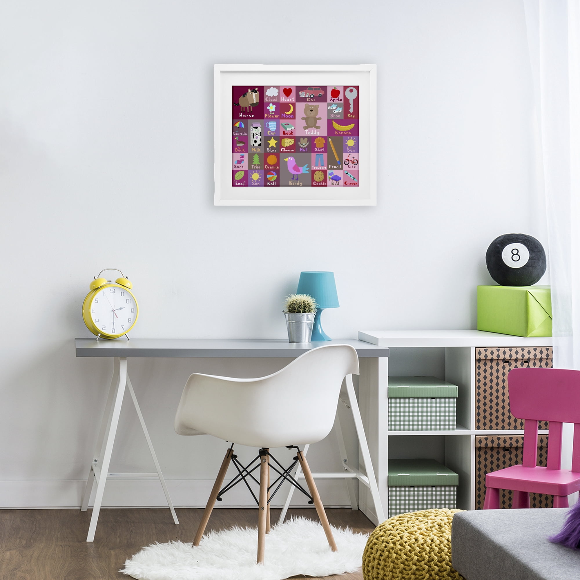 Stupell Industries Pink First Words White Framed Print Under Glass, design by Carla Daly