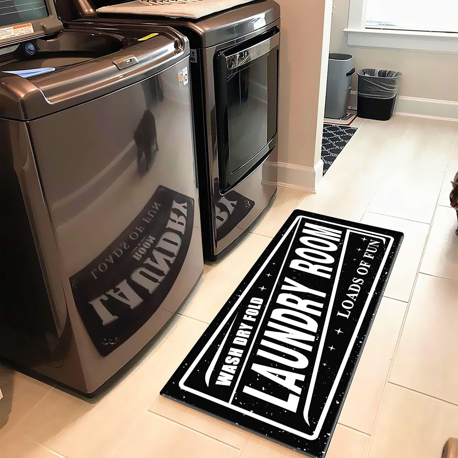 Laundry Room Rug Black and White Anti Fatigue Laundry Room Mat Farmhouse Washer Dryer Rug Non Slip Comfort Floor Mat for Laundry Room, Washroom, Kitchen, Bathroom, 48"x20"
