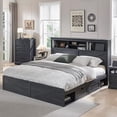 thumbnail image 3 of ACCOHOHO Farmhouse Full Size Bed with 4 Drawers, Platform Storage Bed Frame with 52" Wooden Bookcase Headboard and LED Light，Black, 3 of 7