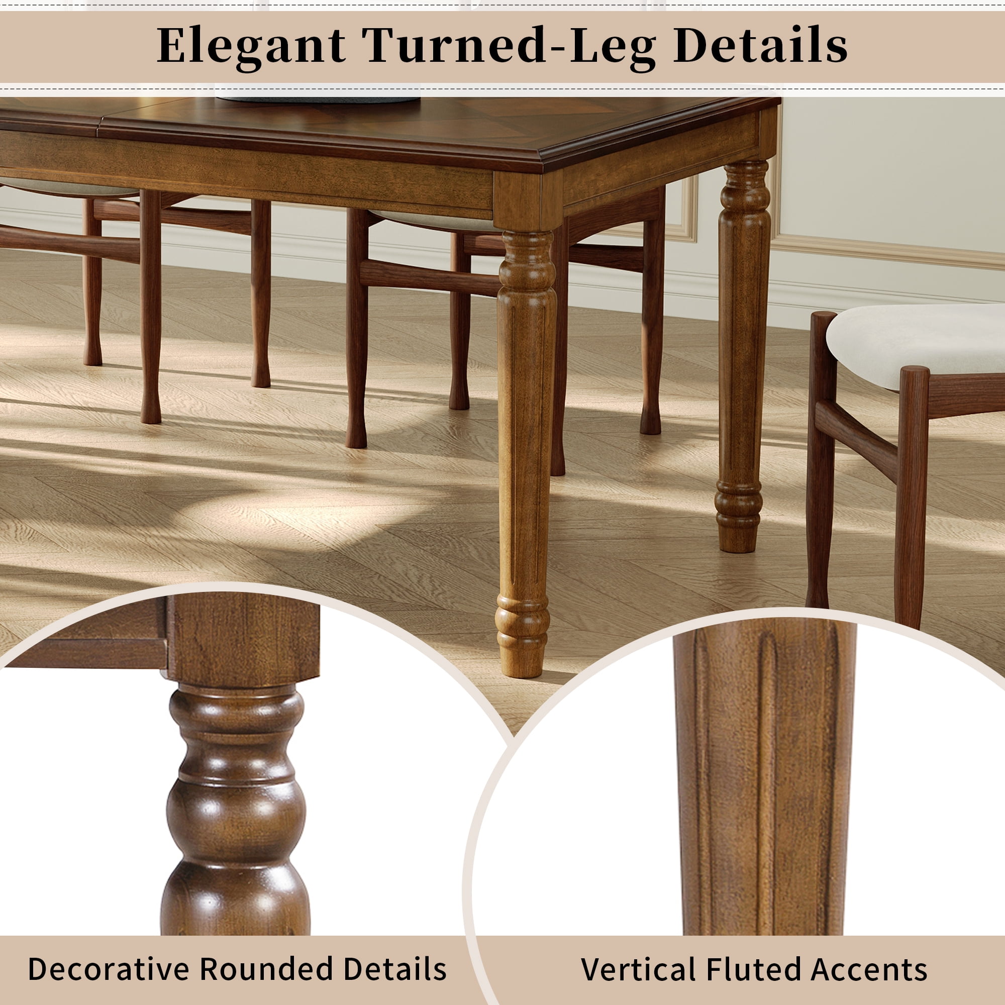 Euroco 78.7" Rectangular Modern Dining Table for 6-8 Person, Wood Kitchen Table with Turned Legs for Dining Room,Walnut