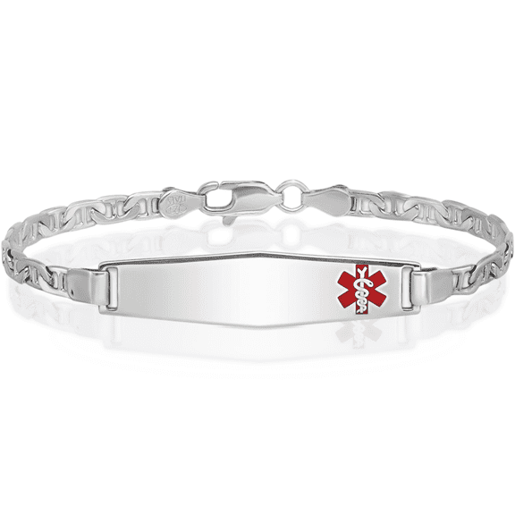 925 Sterling Silver Medical Alert ID Anchor Mariner Link Chain Bracelet