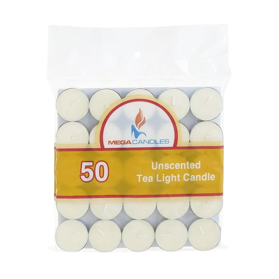Mega Candles - Unscented Tea Light Candles - Ivory, Set of 50