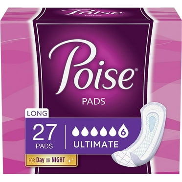 Poise Incontinence Pads for Women, Ultimate Absorbency, Long, Original Design, 108 Count (4 Packs of 27)
