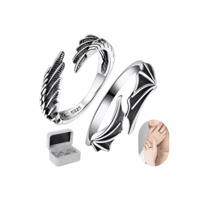 2 Anillo De Alas De Ángel Demonio Plata 925 P/ Mujer Hombre Xtellar plateado