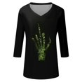 thumbnail image 5 of WTOBBY Women's Vintage Halloween Print V-Neck 3/4 Sleeve Casual Top Loose Fit Blouse Tee for Fall Festivities and Daily Fashion Wear,Green M, 5 of 7