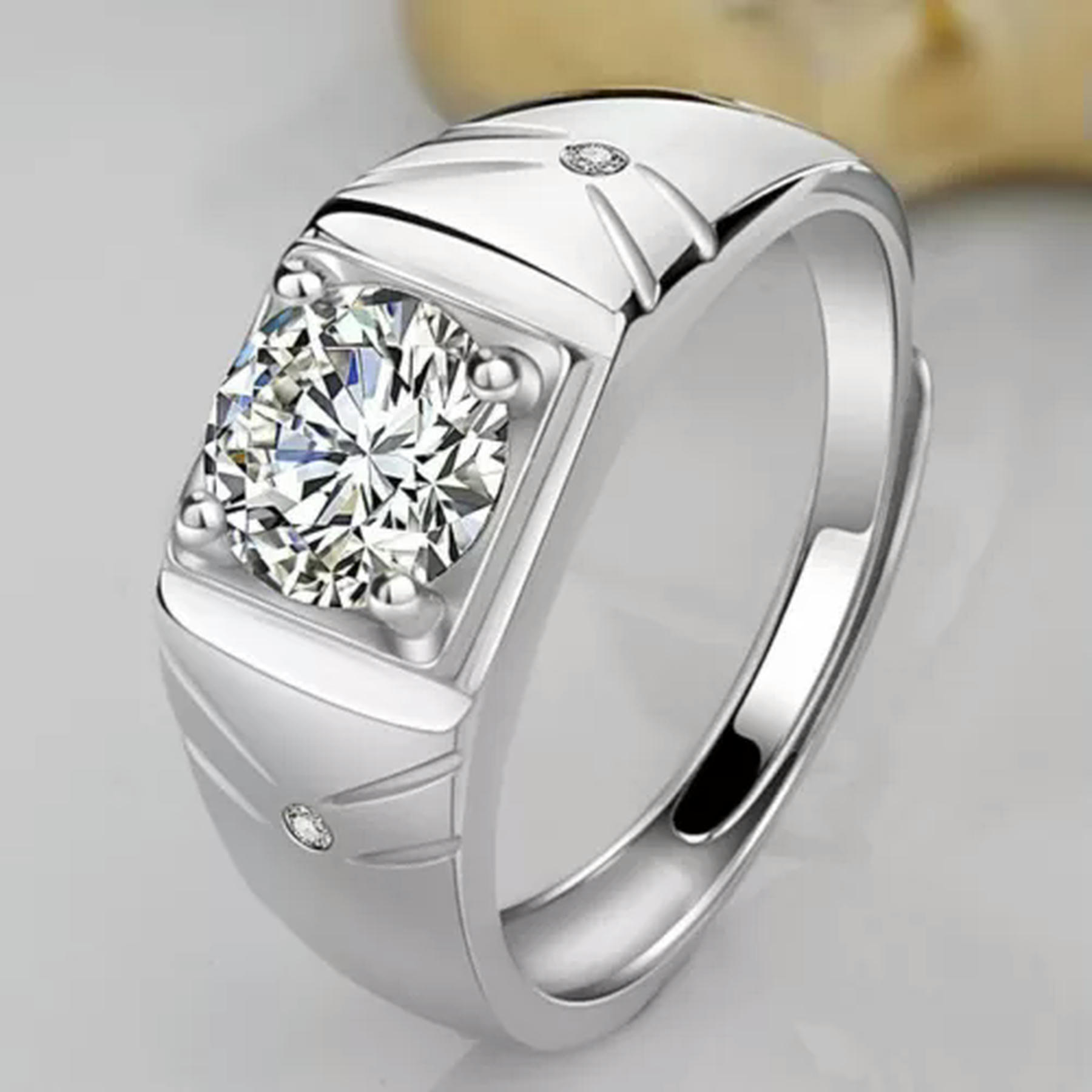 1.5ct Classic Round CZ Retro Band Men's 925 Silver Engagement