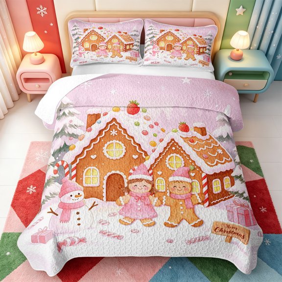 Manfei Christmas Happy Holiday Quilt Full,Cute Winter Snow Theme Full Bedspread Sets,3 Pieces,1 Coverlet and 2 Pillowcases
