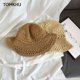 thumbnail image 3 of Gorros de paja con cabeza grande hechos a mano para mujer, sombreros de sol plegables con protección solar, estilo coreano INS, para viajes, vacaciones y playa, 3 of 4