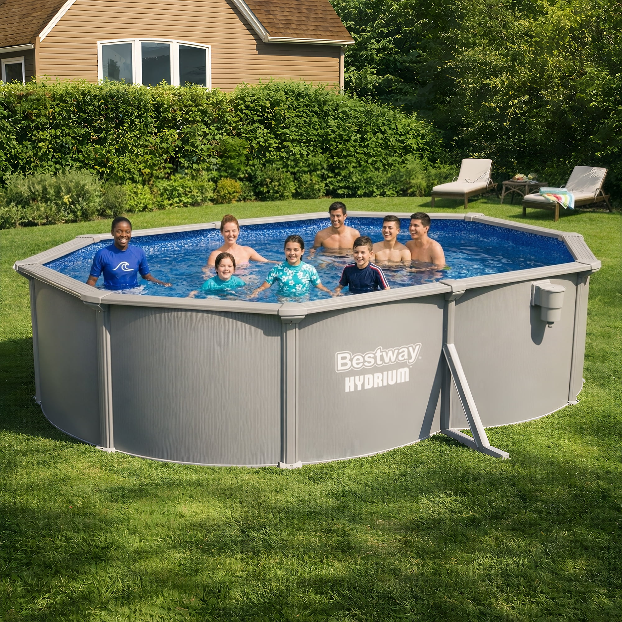 Bestway Hydrium 16'5" x 12' x 48" Steel Side Wall Above Ground Pool w/ Sand Pump & Accessories