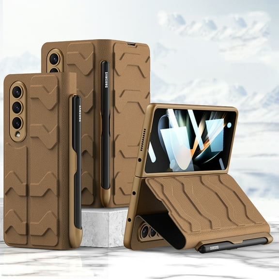 K-Lion Rugged Case for Samsung Z Fold 5 2023 ,Business Style Full Body Protection Non-Slip Case Tempered Glass Screen Protector Shockproof Kickstand Pen Slot Cover for Samsung Z fold 5,Brown