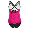 thumbnail image 6 of Two Piece Swimsuit Women Modest Tummy Control Tankini with Bottom Summer Beach Hollow Out Full Coverage Bathing Suits Hot Pink S, 6 of 9