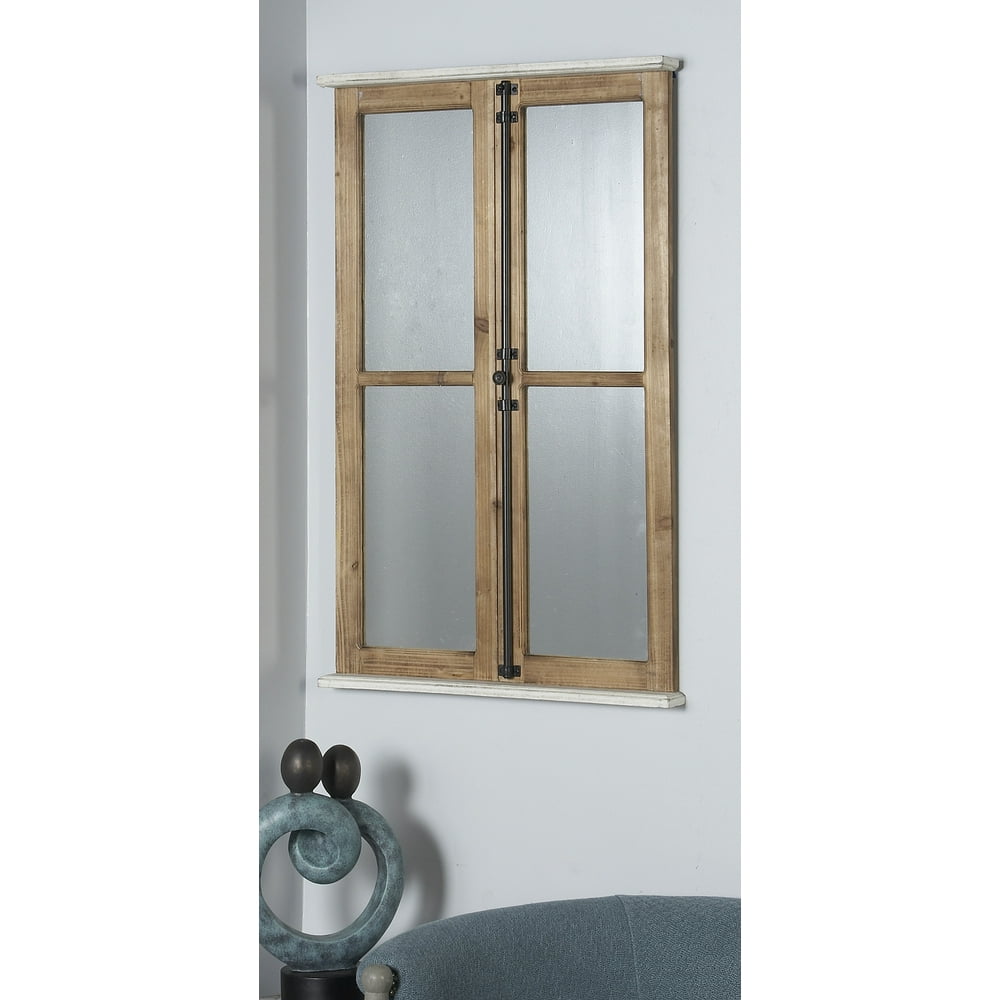 DecMode Farmhouse 40 x 25 inch rectangular window pane wall mirror
