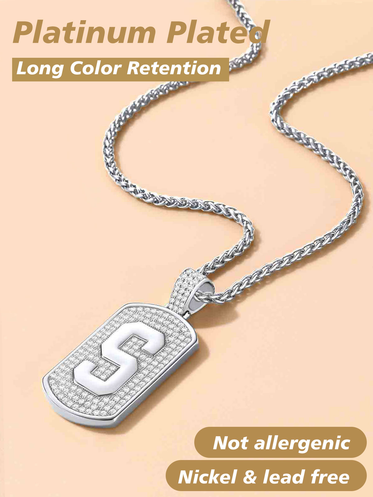 FindChic Dog Tag Necklaces for Men Women Initial Letter N Pendant Cubic Zirconia Platinum Plated Birthday Christmas Jewelry Gifts for Him Husband
