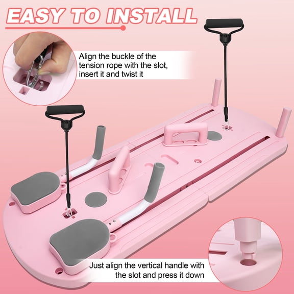 Pilates Board for Home Workout, Foldable Pilates Reformer Set for Women 8-in-1 Portable Folding Mini Pilate Kit Machine Equipment, Pink