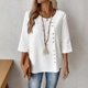 thumbnail image 2 of Mujeres 3/4 Manga Tops Y Blusas de Color Sólido con Botones Cuello Redondo Casual Top de Moda 3/4 Manga Tops Casuales para Mujeres, 2 of 7