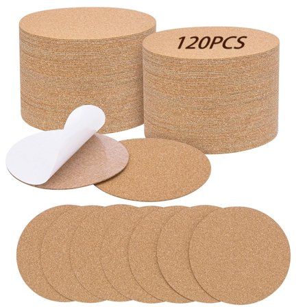 120PCS Self-Adhesive Cork for DIY Coasters, 3.74" Round Coasters for Crafts, Drinks and Home Tabletop Decoration, Easy to Customize Mats for Crafting