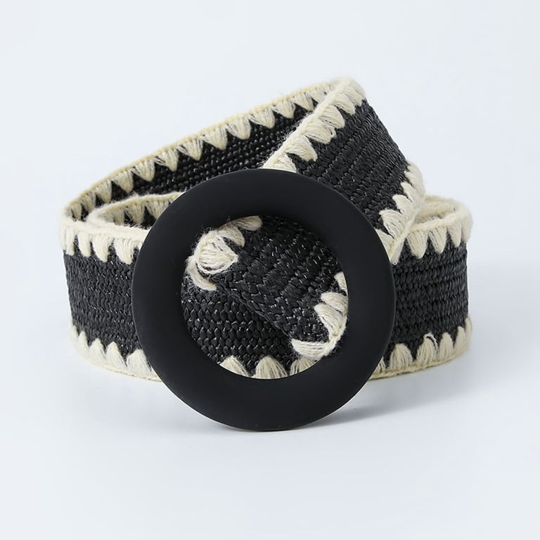 2 Pack Stretch Woven Raffia Belts Circle Buckle Boho Dress Belt Amazon.com: GORGLITTER Women main image 3