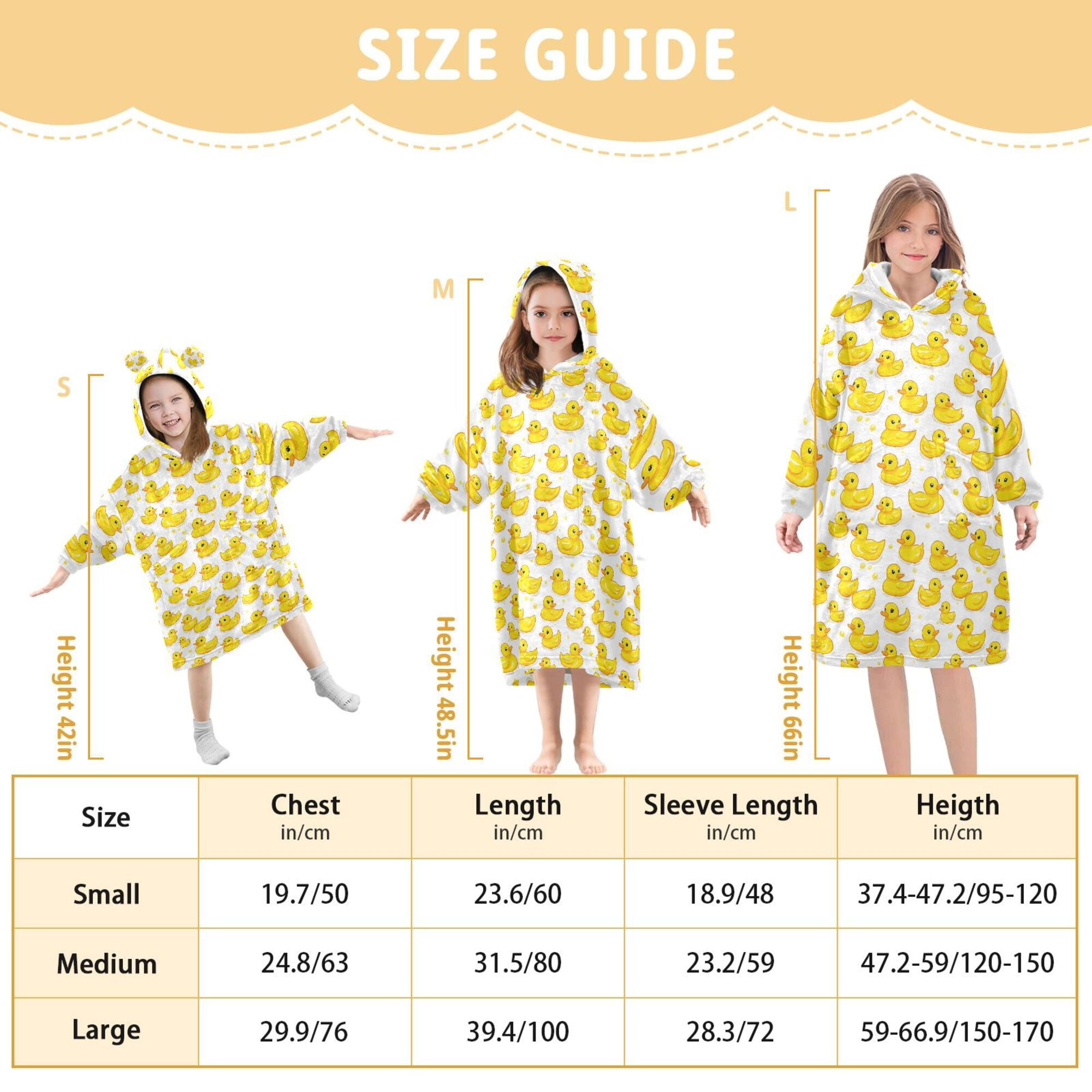 FORMRS Wearable Blanket Hoodie with Sleeves for Kids Cozy Flannel Sweatshirt, Yellow Rubber Ducks