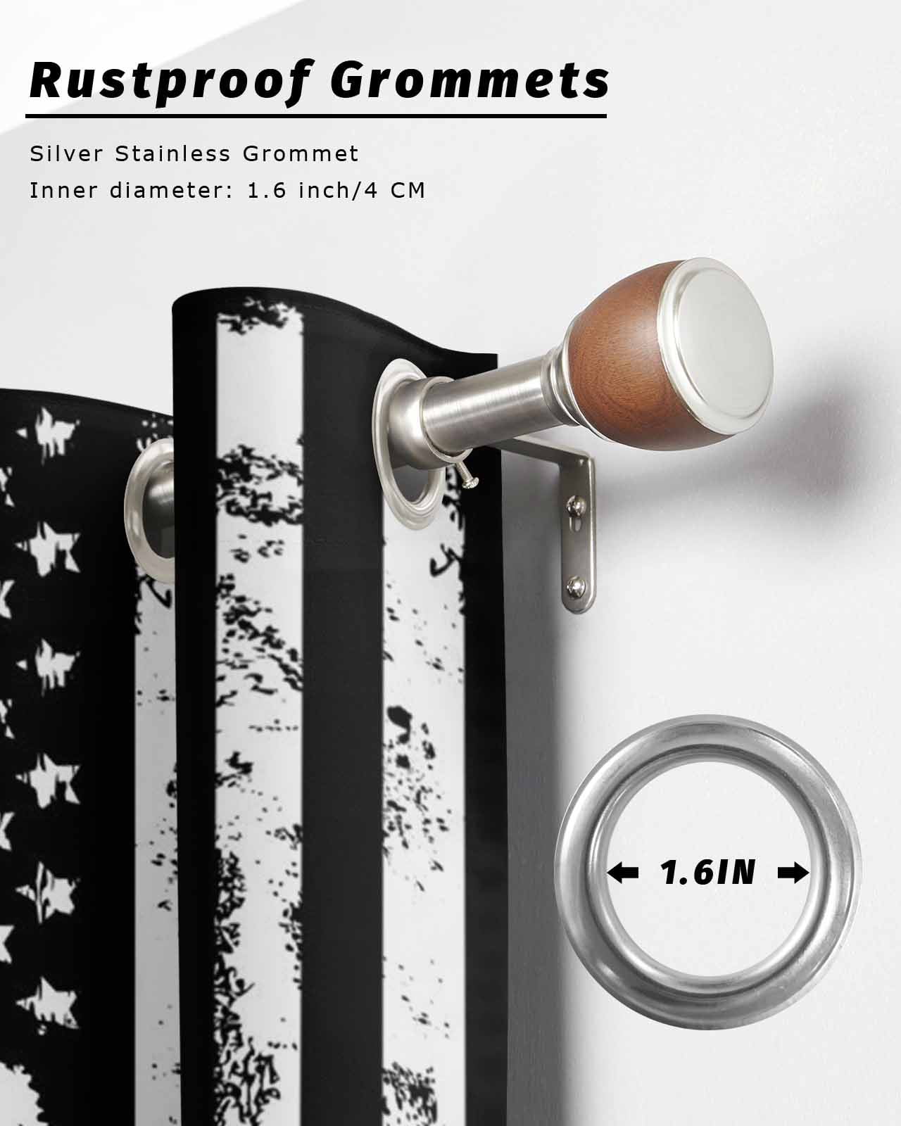 American Flag Outdoor Curtains for Patio, Black US Flag Eagle Privacy Drapes Grommet Waterproof Outside Curtains for Porch/Cabana/Balcony 54"x 108", 1 Panel