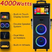 4000W Dual 10 Woofers 14.1'' Touchsreen Karaoke Machine Portable Bluetooth Speaker 2 Wireless Mic