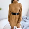 thumbnail image 6 of Sweater Dress for Women Lantern Long Sleeve Turtleneck Knit Dresses Solid Color Casual Comfy Pullover Sweater Dress, 6 of 7