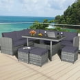 thumbnail image 1 of Gymax Ensemble de Conversation pour Terrasse en Rotin 7 Pcs, Sectionnel, avec Coussins Gris, 1 of 10