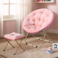 thumbnail image 2 of TOPCHANCES 31" Folding Saucer Chair, Collapsible Lounge Moon Chair with Ottoman, Pink, 2 of 9