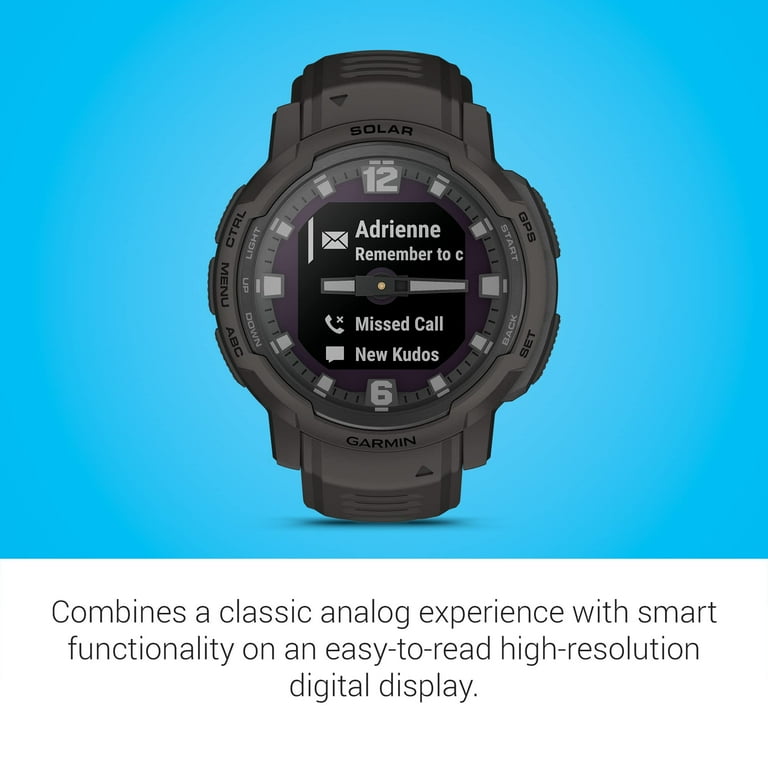 Garmin Instinct Crossover Solar, Rugged Hybrid Smartwatch with Solar, Analog Hands and Digital Display, Graphite Garmin Instinct Crossover Solar, Rugged Hybrid Smartwatch with Solar, Analog Hands and Digital Display, Graphite