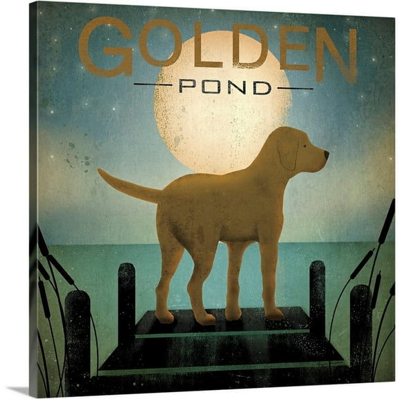Great Big Canvas "Moonrise Yellow Dog - Golden Pond" by Ryan Fowler Black Light Gray Wrapped Canvas Print Wall Artwork