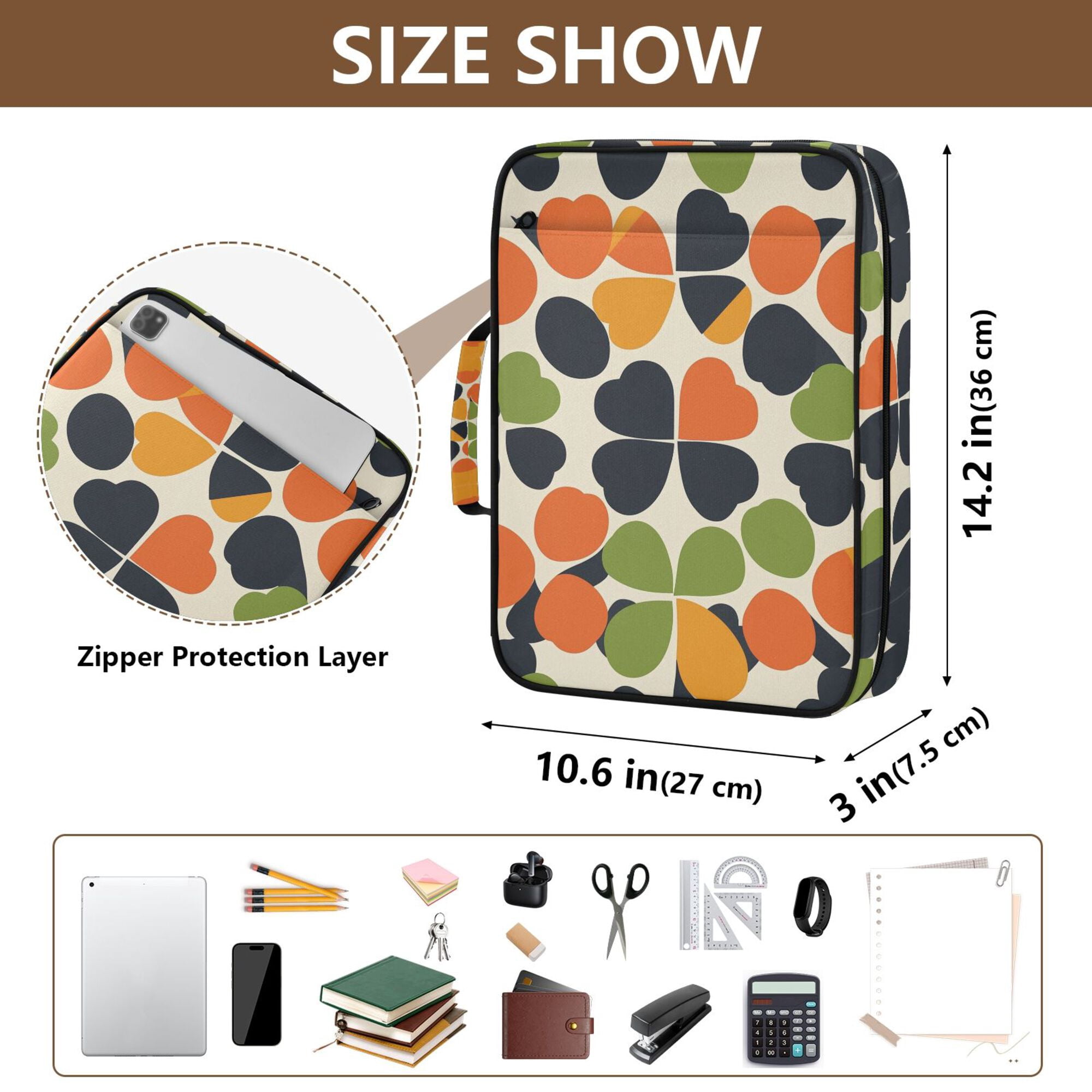 FORMRS Accordion File Folder A4 Size 7-Pocket Expanding Document Organizer Bag with 3 Ring Binder, Black Clover Pattern