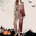 thumbnail image 2 of Feancey Fall Pjs for Women Set Halloween Pajama Two Piece Funny Casual Pumpkin Print Sleepwear Button Down Shirts and Lounge Pants Sets Winter Savings Red S, 2 of 7