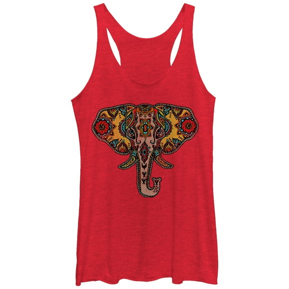 Women's Lost Gods Elephant Memory Henna Print Racerback Tank Top Red Heather Medium