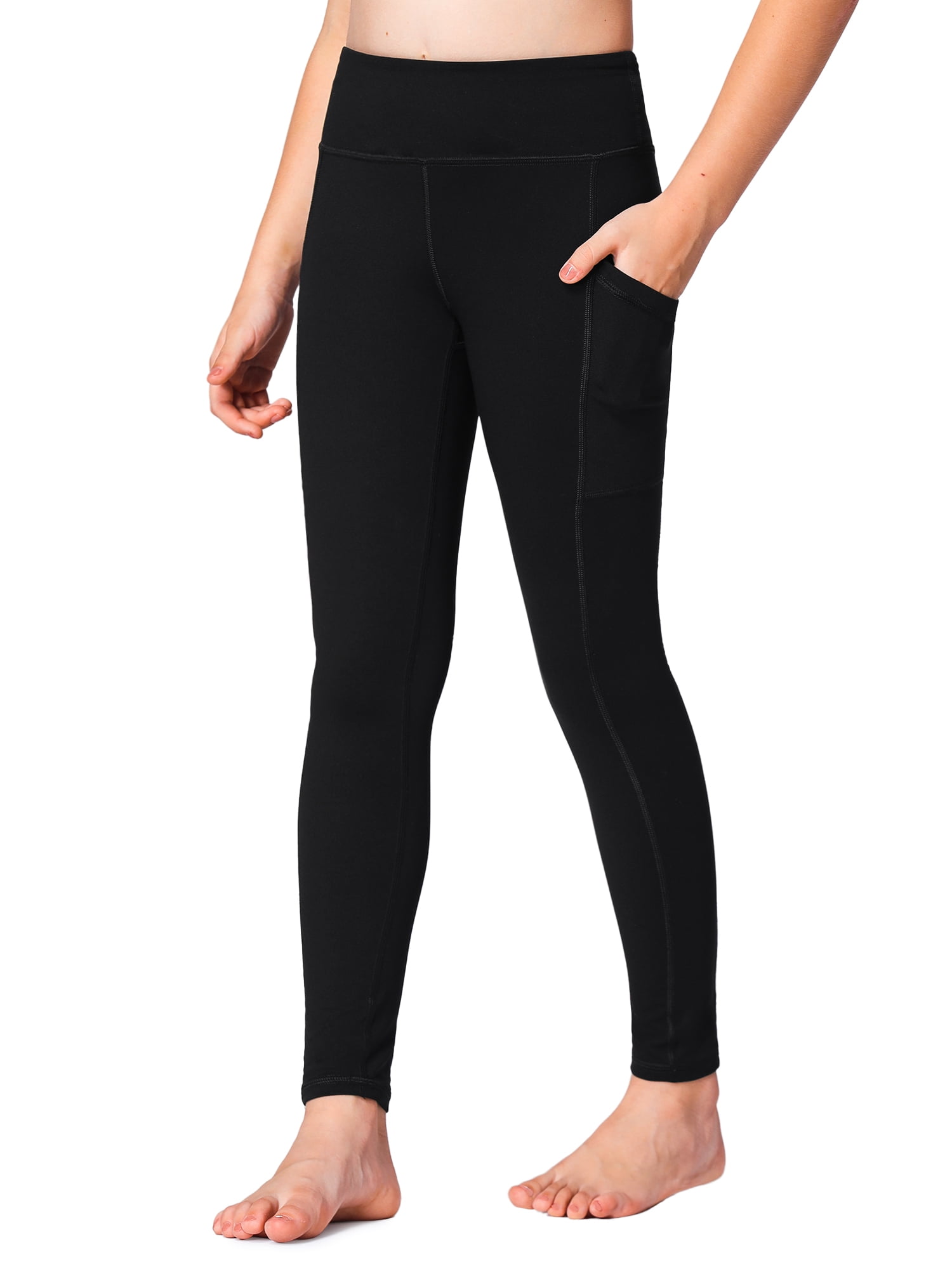 Stelle Girls' High Rise Athletic Leggings with Side Pockets,High