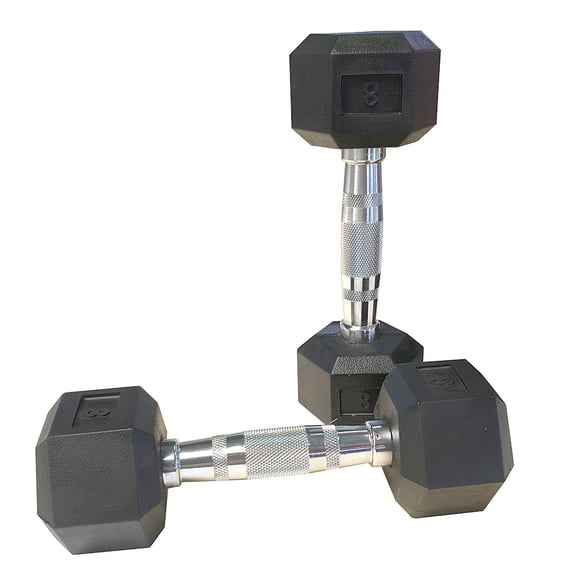 8 lbs 1 pair (2 pieces) HDRS rubber coated solid cast iron dumbbells with contoured chrome handles and hexagonal heads, durable, not easy to wear, stable and safe