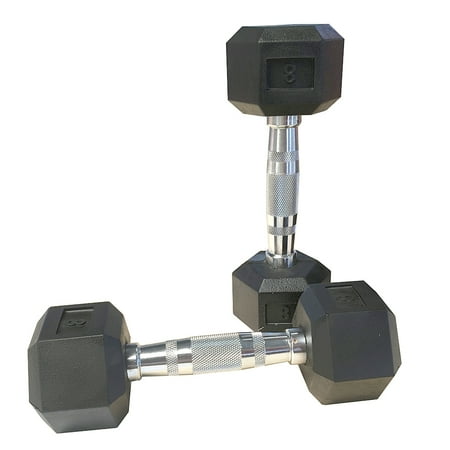 8 lbs 1 pair (2 pieces) HDRS rubber coated solid cast iron dumbbells with contoured chrome handles and hexagonal heads, durable, not easy to wear, stable and safe