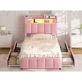 thumbnail image 3 of Afuhokles Queen Bed Frame with 4 Drawers, LED Light and Charging Station Storage Headboard, Modern Velvet Upholstered Platform Bed, Pink, 3 of 8
