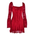 thumbnail image 4 of ZQUUVOU Women's Summer Casual Dress V-Neck Long Sleeve Short Dress Red, 4 of 7