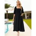 thumbnail image 2 of DARING DIVA Puff Half Sleeve Square Neck Smocked Flowy Maxi Dress M Black, 2 of 7