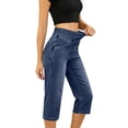 thumbnail image 2 of sdhkgrrt Women Plus Size Capri Denim Pants Elastic Waist Flowy Fashion Jeans Solid Casual Basic Cropped Pants Travel, Blue S, 2 of 8