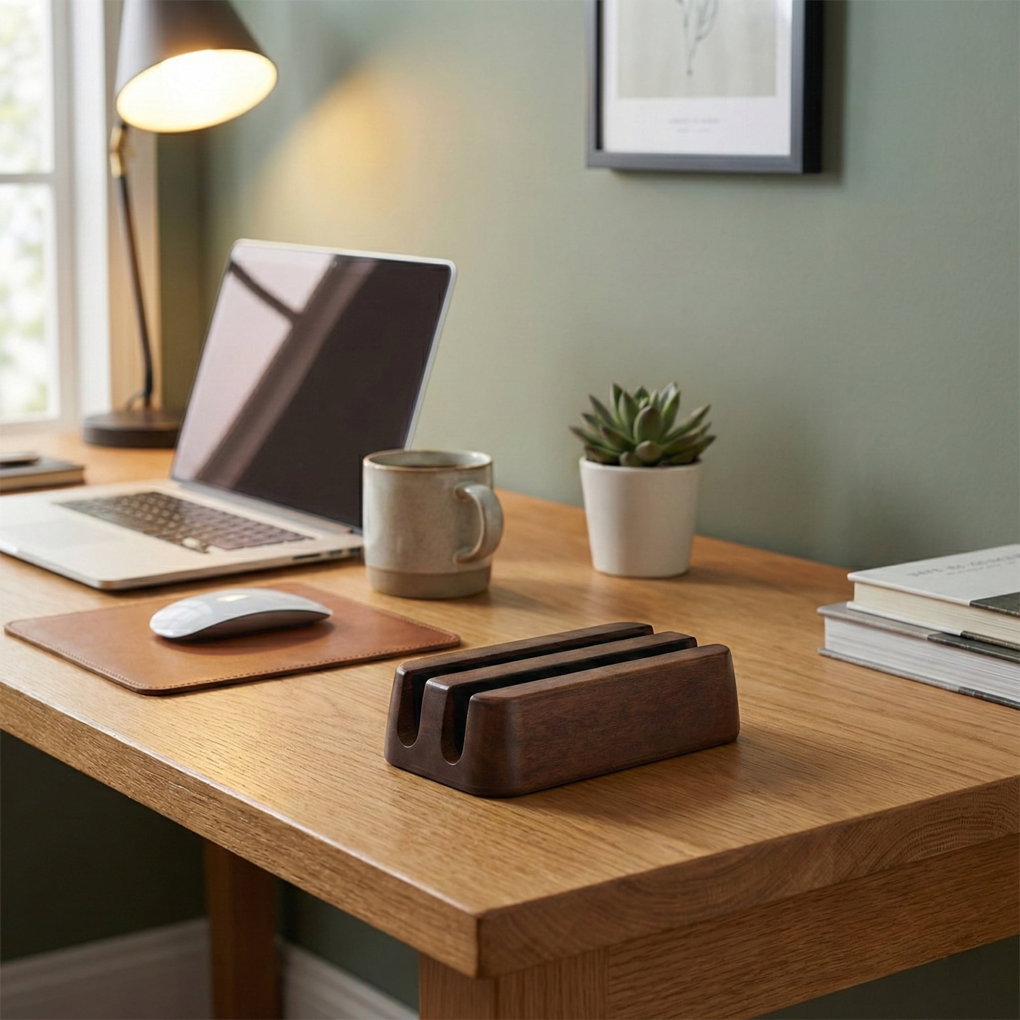YTGLEN Solid Wood Dual Vertical Laptop Stand Dock Holder (Max 0.7")